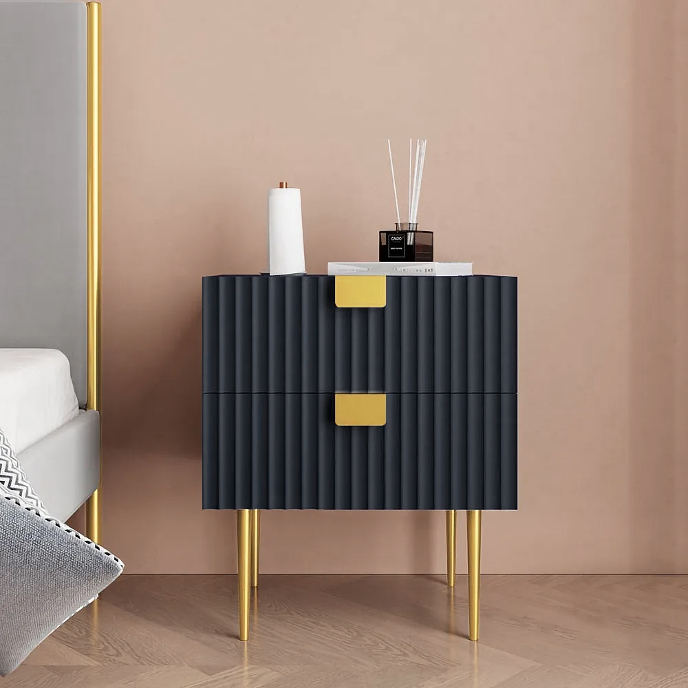 

Blue Modern 2 Drawers Bedroom Nightstand Bedside Table Stainless Steel Base