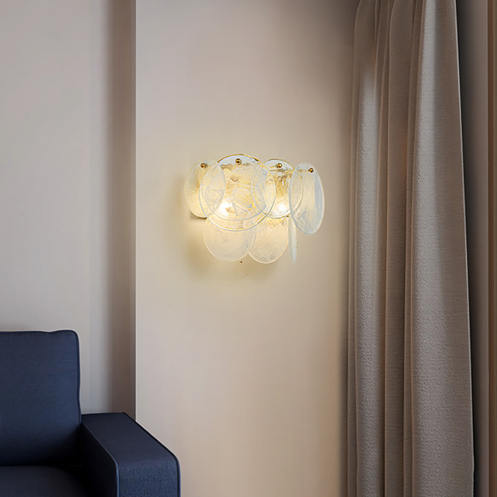 

Modern Half-Circle Tiered Glass Wall Sconce 2-Light in Brass