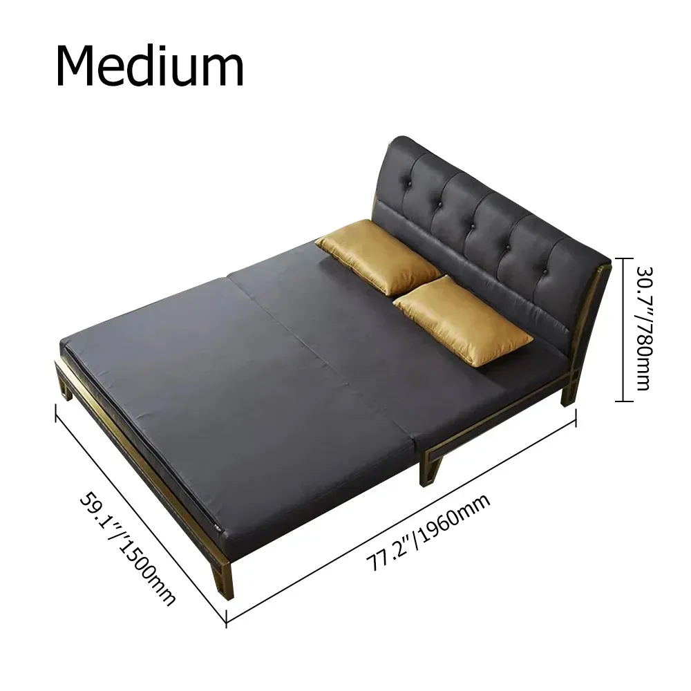 1500mm Modern Black Convertible Sofa Bed Tufted Faux Leather Upholstery