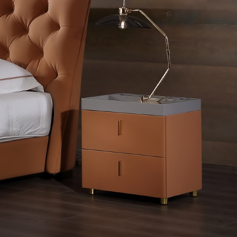 

Modern Orange Nightstand with 2 Drawers End Table for Bedroom