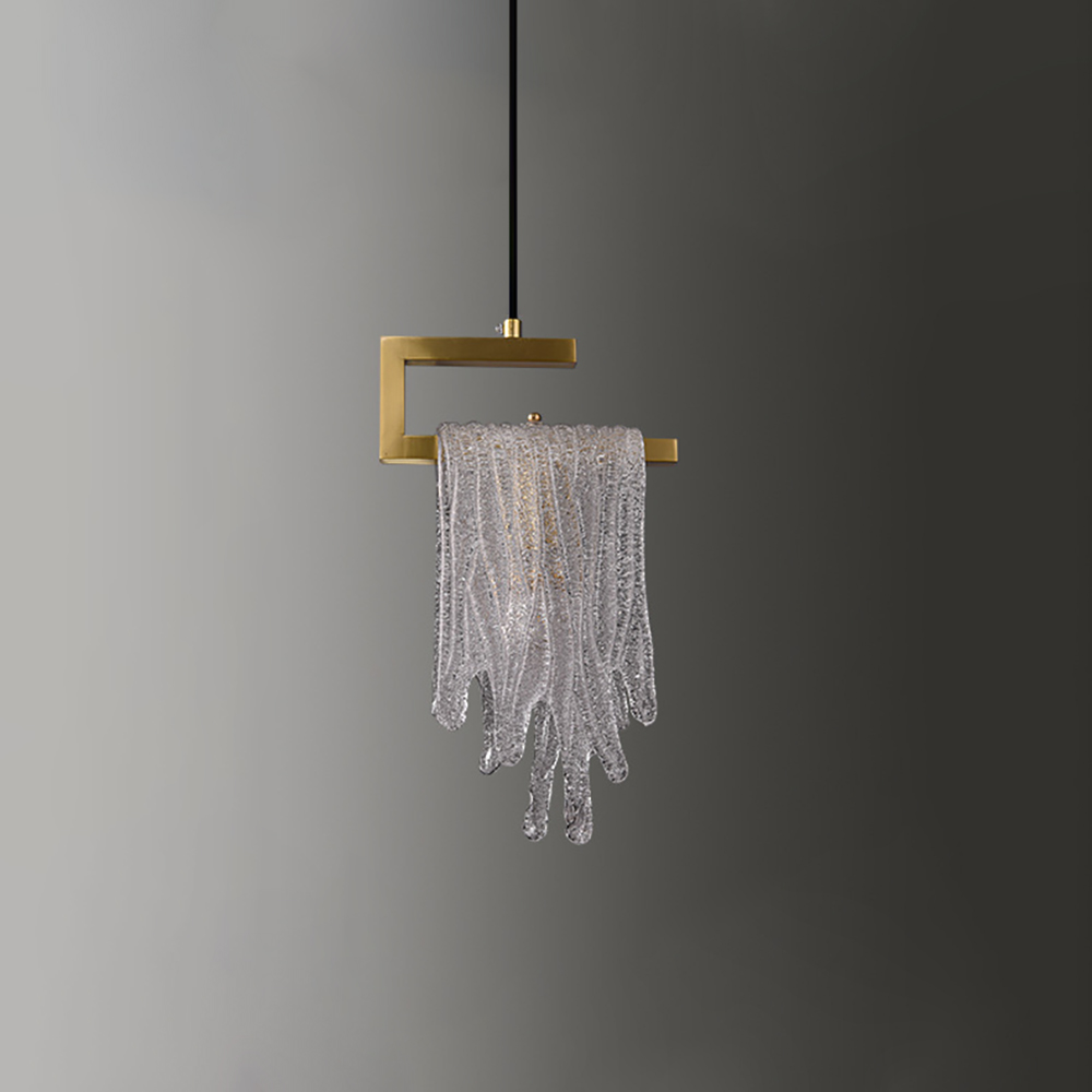 Modern Handmade Glass Waterfall Pendant Light 1-Light in Gold with Adjustable Cable