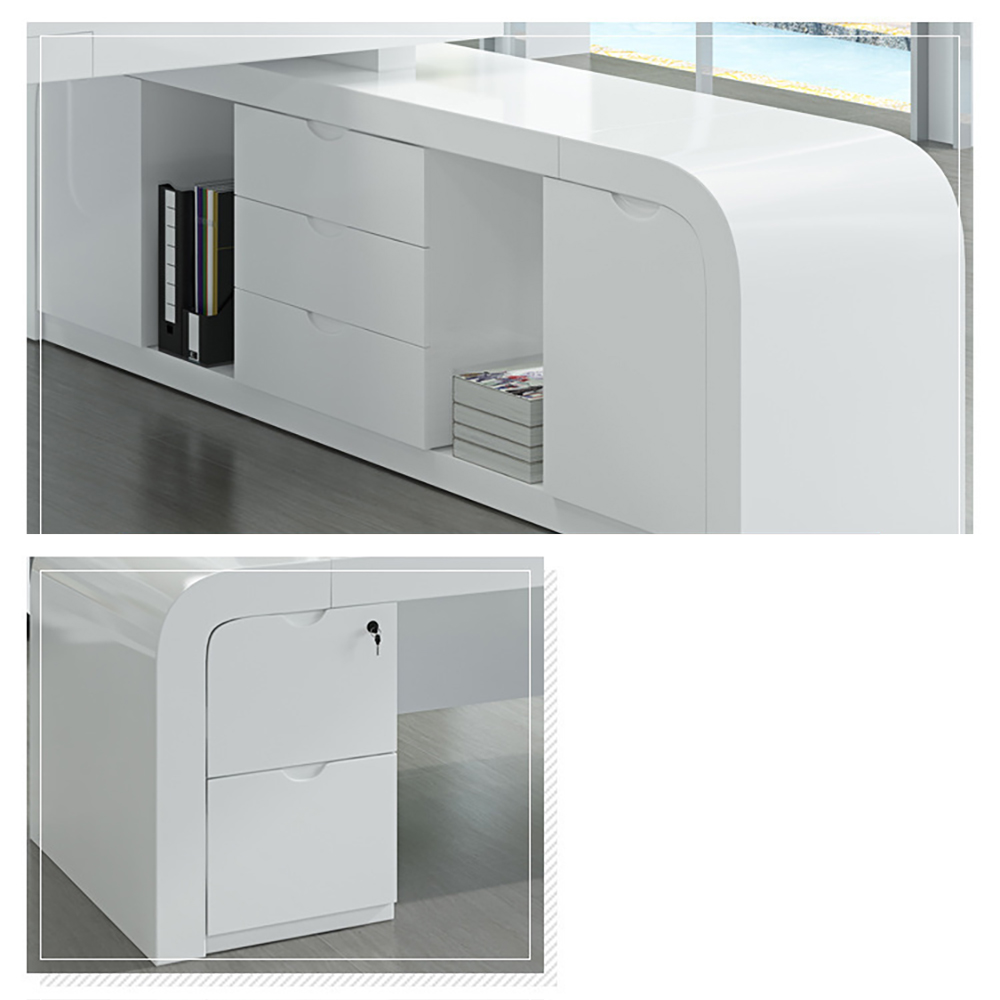 L-shaped Modern Executive Desk with Ample Storages Right Hand in White