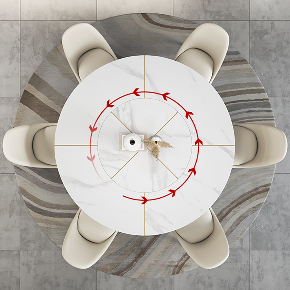 53" White & Gold Round Dining Table with Lazy Susan of Light Luxury & Modern