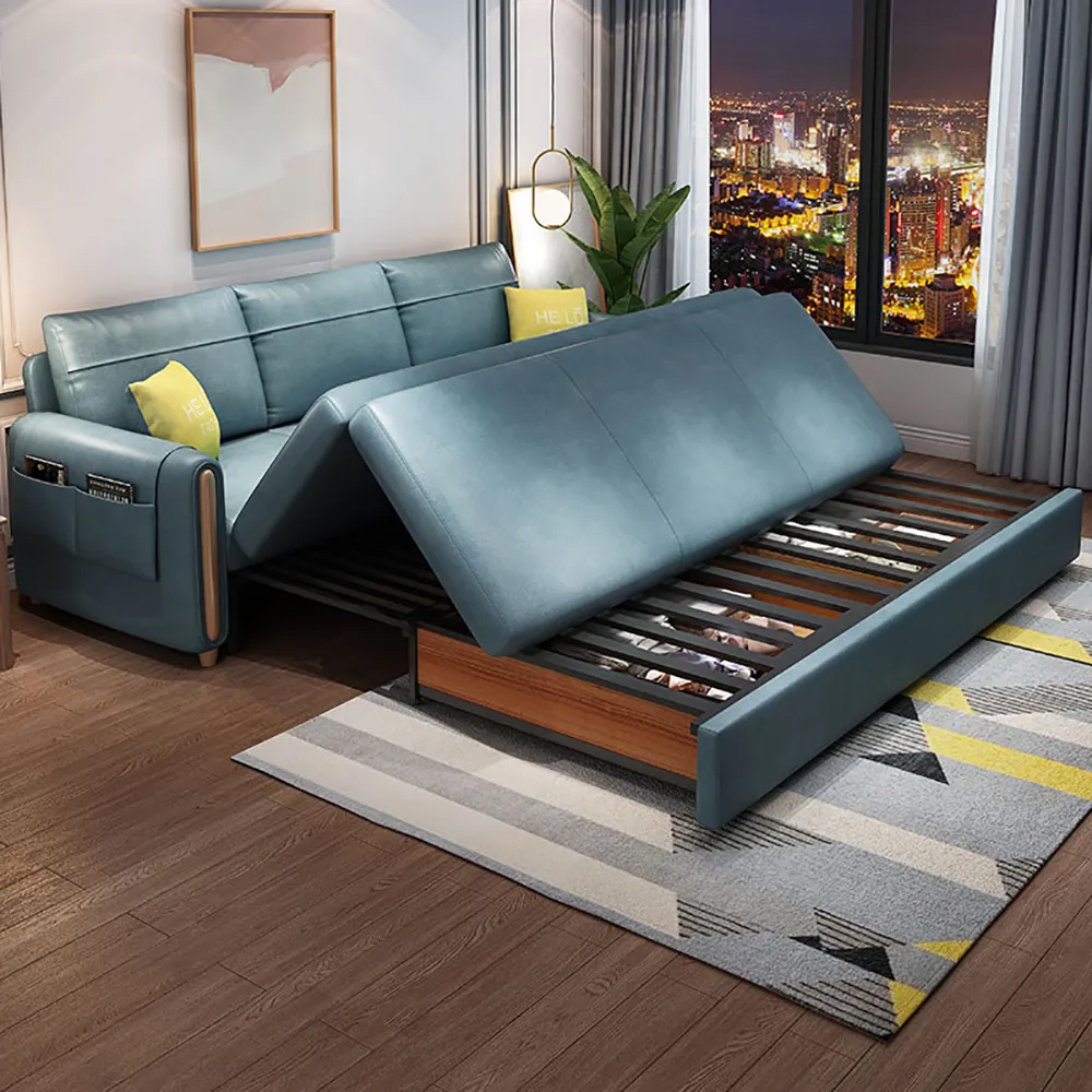 81.1" Blue Arm Full Sleeper Sofa Bed with Storage&Side Pockets