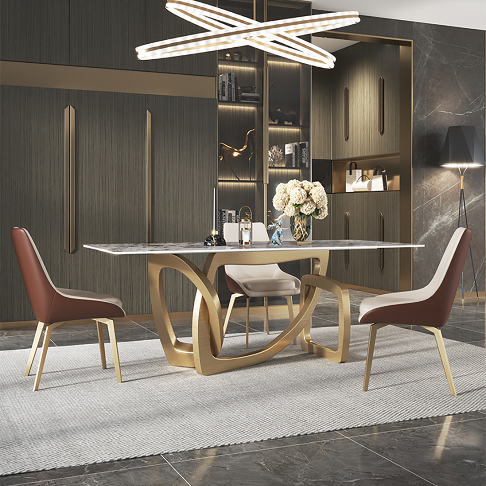 

71" Modern Rectangular Dining Table with Stone Top & Stainless Steel Base