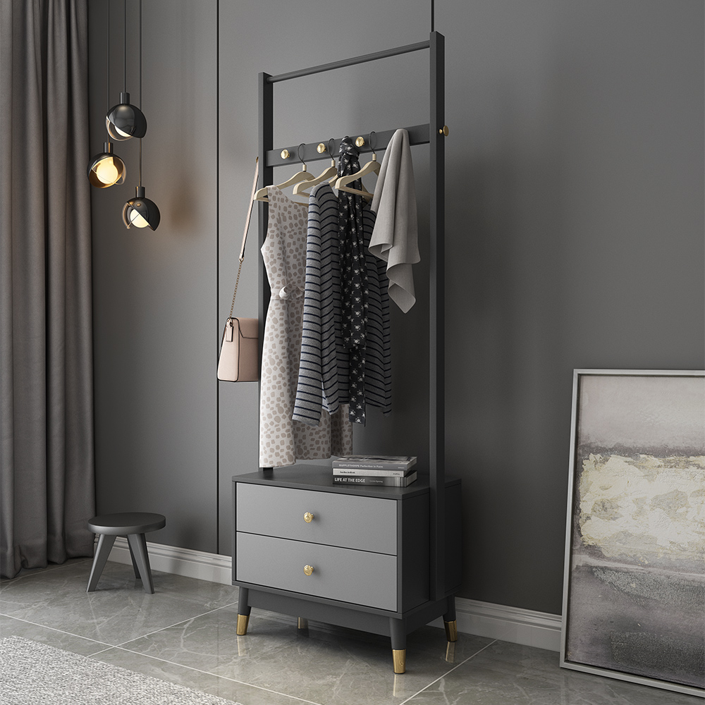 

Gray Classic Clothes Rack with Wood Frame Drawers Included
