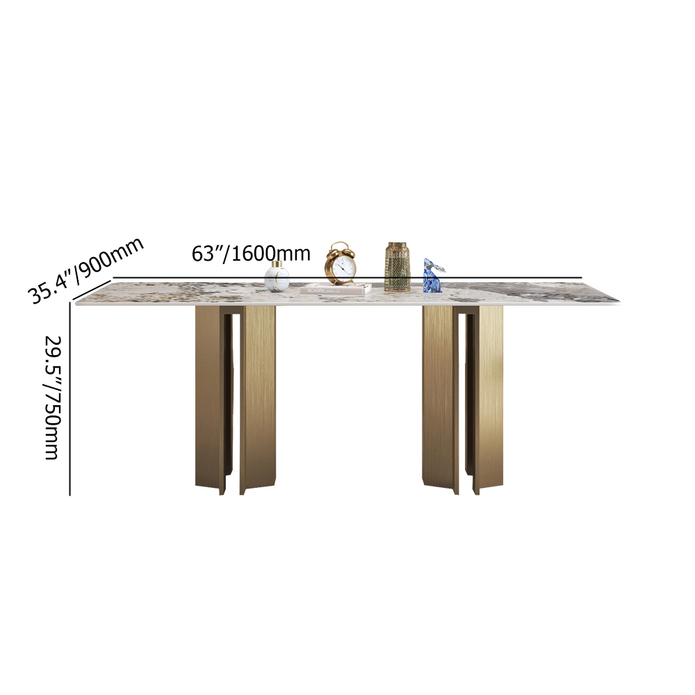 63" Modern Stone Dining Table of Rectangle for 6 Seaters-Homary