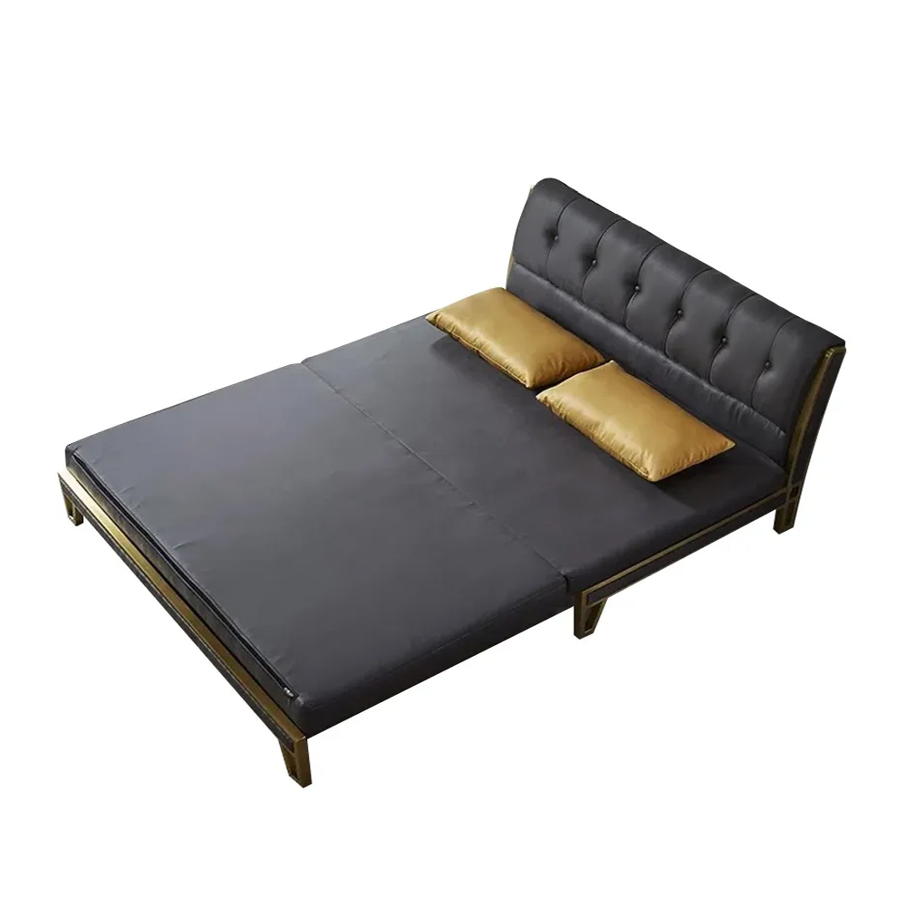 Modern Black Convertible Sofa Bed of Tufted Fabric Upholstery in Large