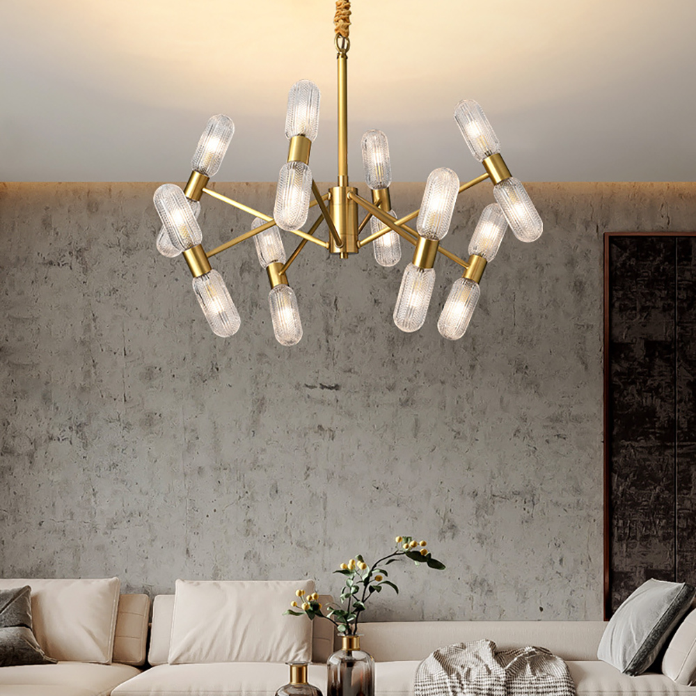 

16-Light Gold Chandelier Glass Ceiling Lighting with Adjustable Chain