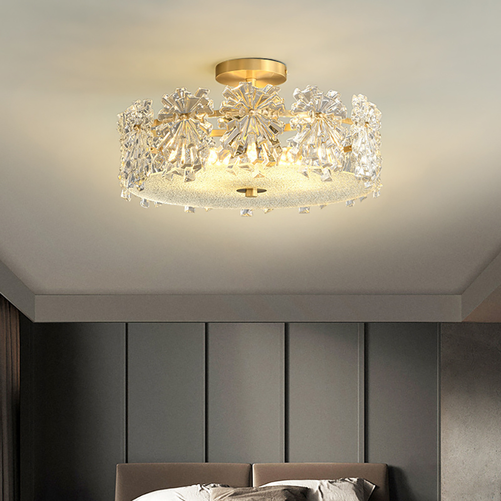 

Postmodern 6-Light Glass Drum Semi-Flush Mount Light in Brass