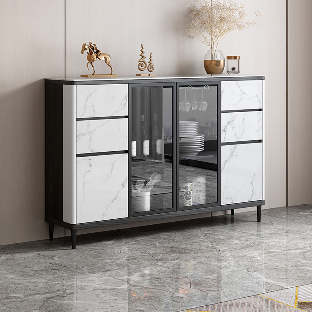 

59" Contemporary Black & White Sideboard with Tempered Glass Doors