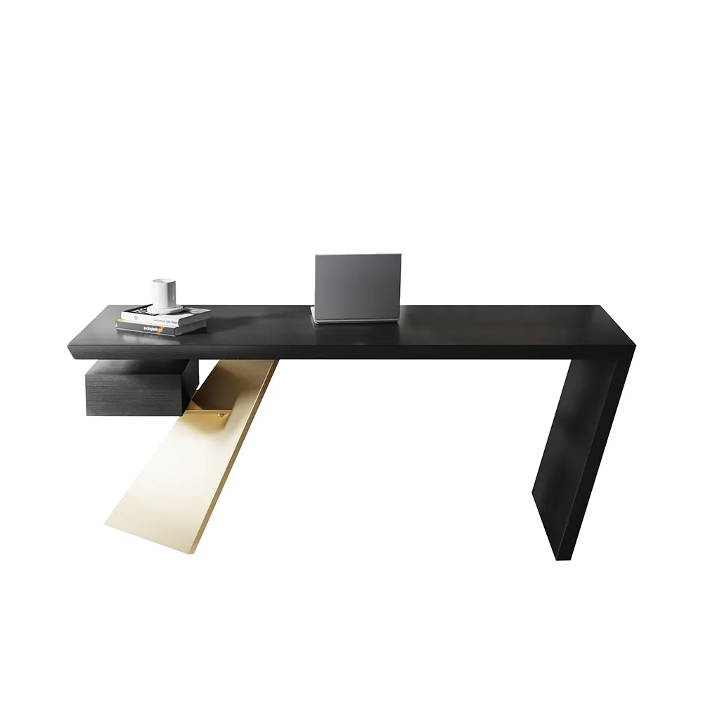 1600mm Black and Gold Executive Desk Modern Writing Desk with Drawer