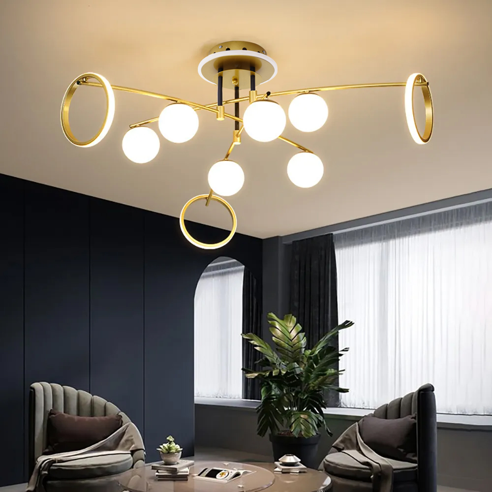 Modern Contemporary Semi Flush Mount LED Lighting in Black & Gold 4-Light Warm White
