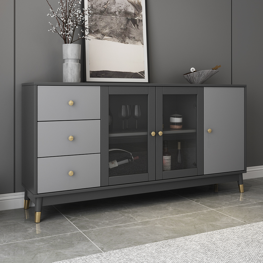 

Modern Rectangle Sideboard Buffet with Ample Storages & Doors in Gray