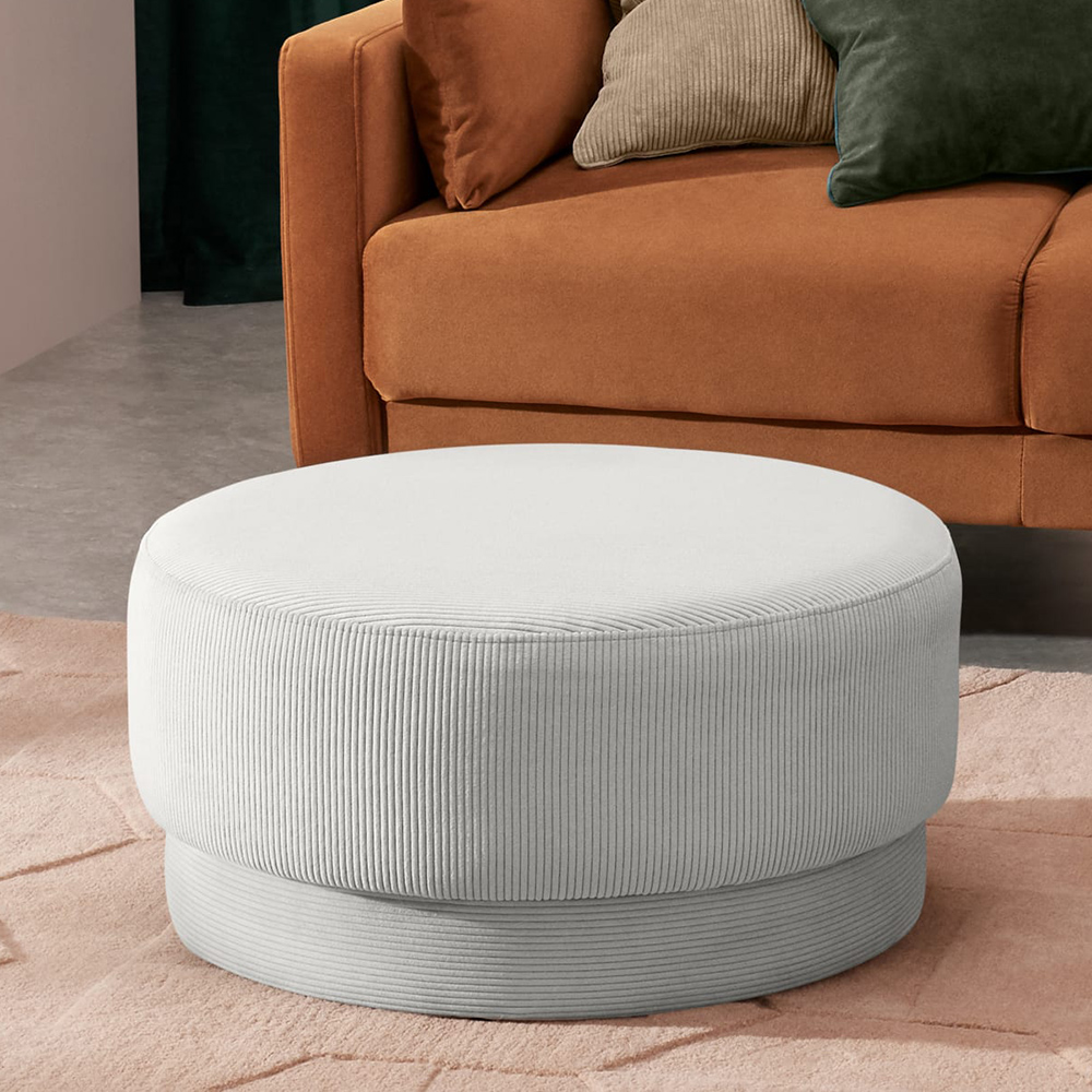 

25.6" Modern Round Gray Ottoman Velvet Upholstered