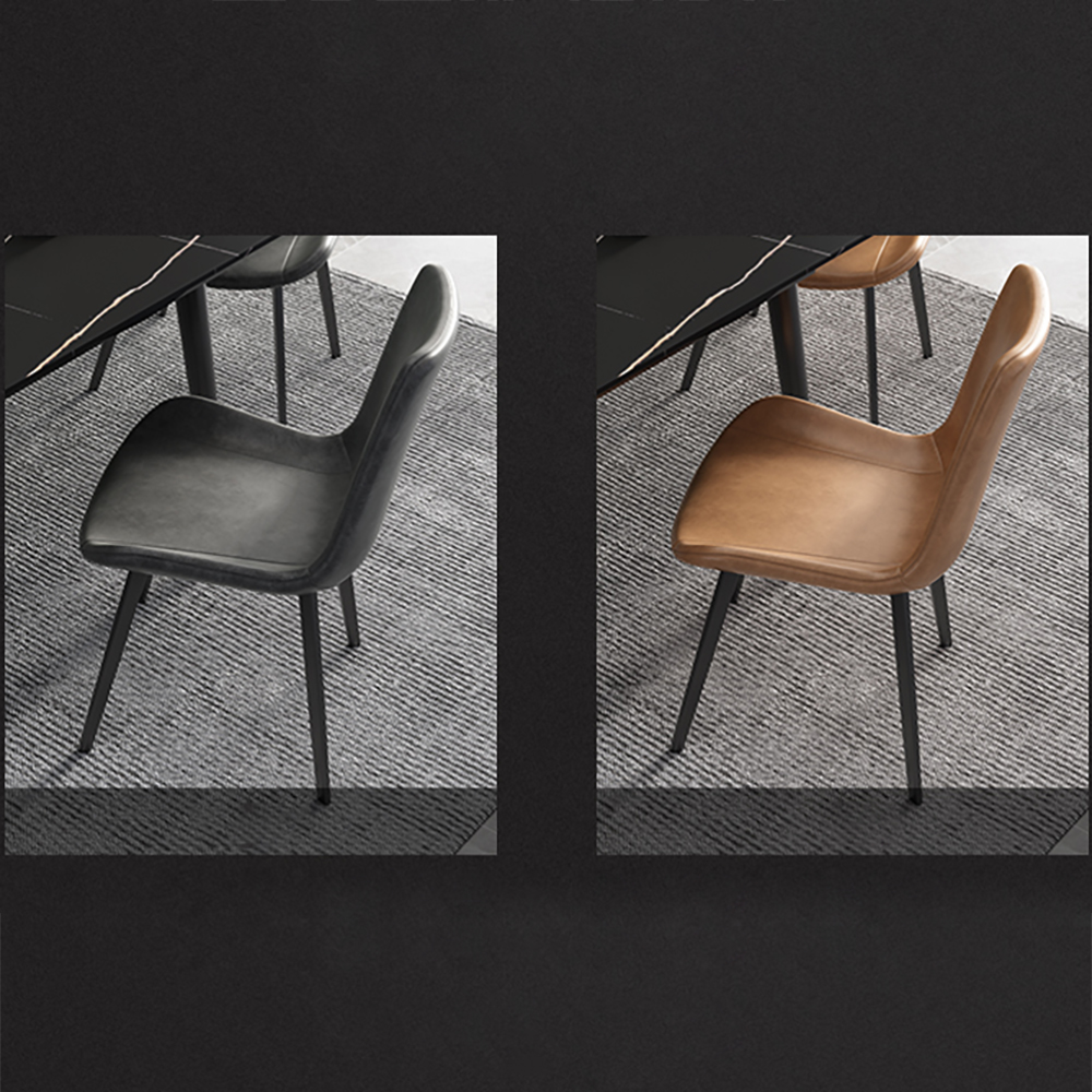 Ensemble de table de salle à manger rectangulaire de 63 po avec plateau en pierre 4 chaises en gris et noir
