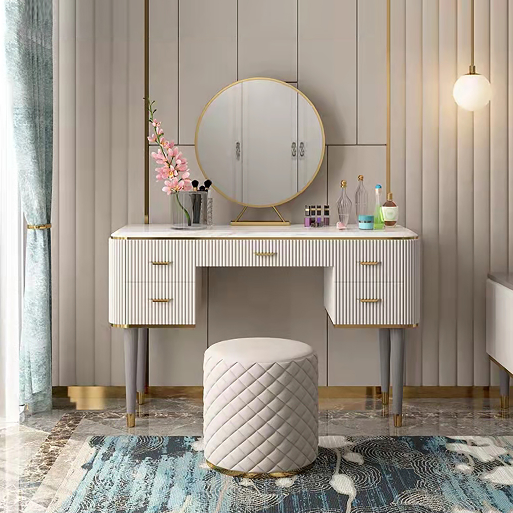 

Modern Off White Makeup Vanity Set with Mirror & Stool