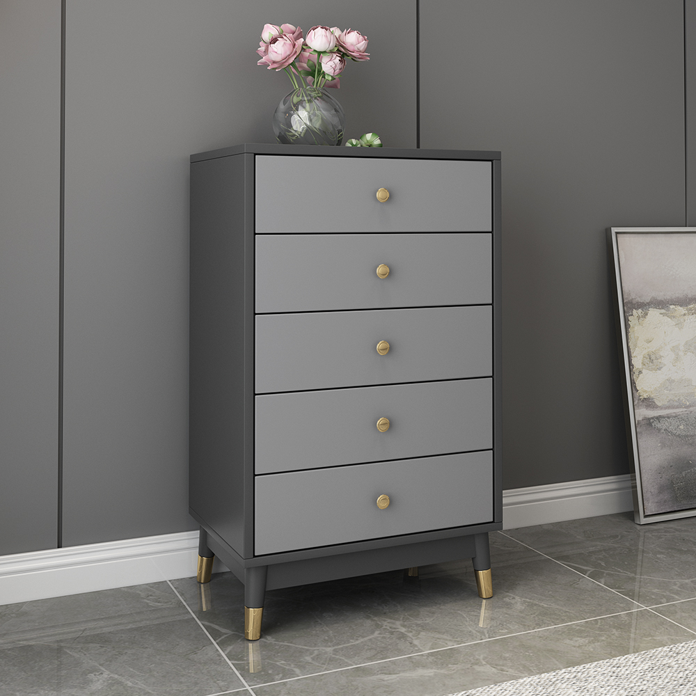 

Contemporary Chest Cabinet with 5 Drawers of Manufactured Wood in Gray