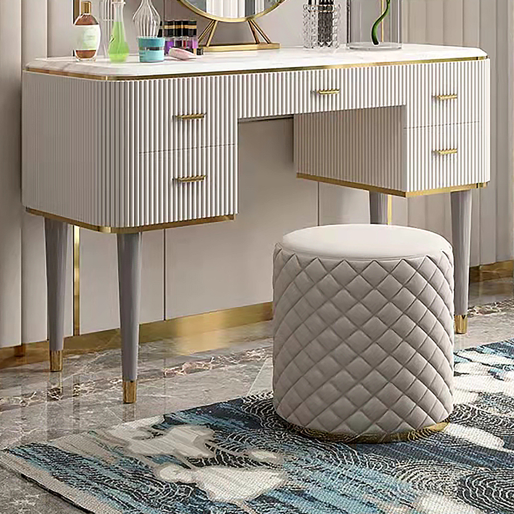 Modern Off White Makeup Vanity Set with Mirror & StoolHomary