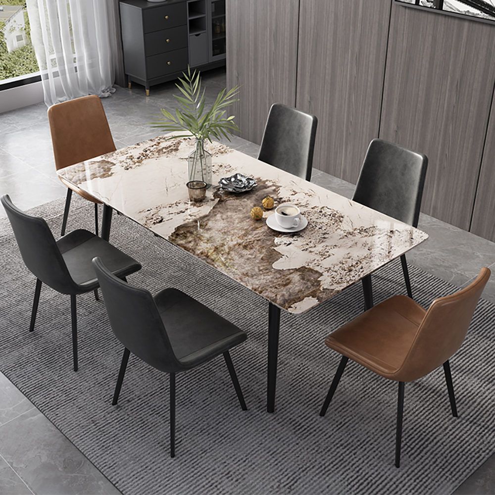 

63" 5 Piece Rectangle Dining Table Set with Stone Top 4 Chairs in Black