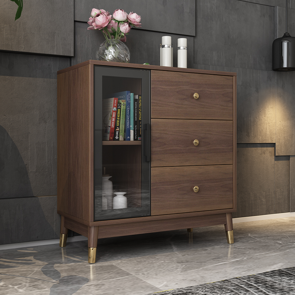 

Modern Wooden Side Cabinet with Shelves & Drawers in Walnut