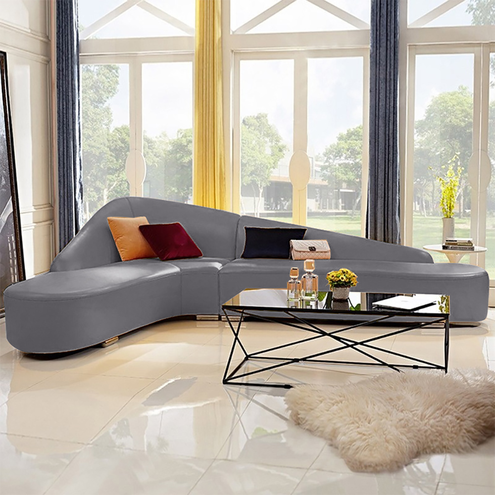 

Modern Faux Leather Sectional Sofa Upholstered L-Shaped Corner Sofa Gray Sofa