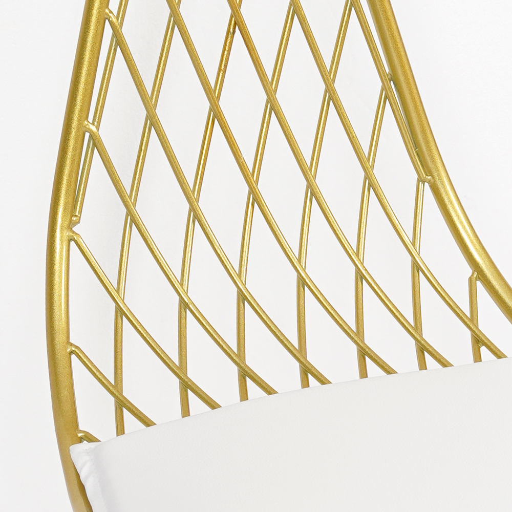 Modern Metal Dining Chair Hollow with PU Leather Cushion in Gold Finish Chair