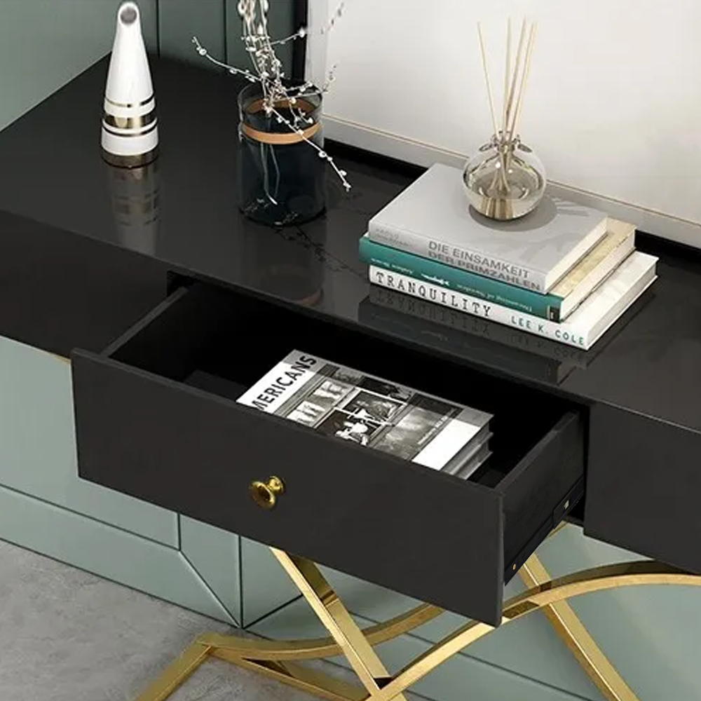 Black Console Table with Drawer Entryway Table Contemporary for Hallway X Gold Base