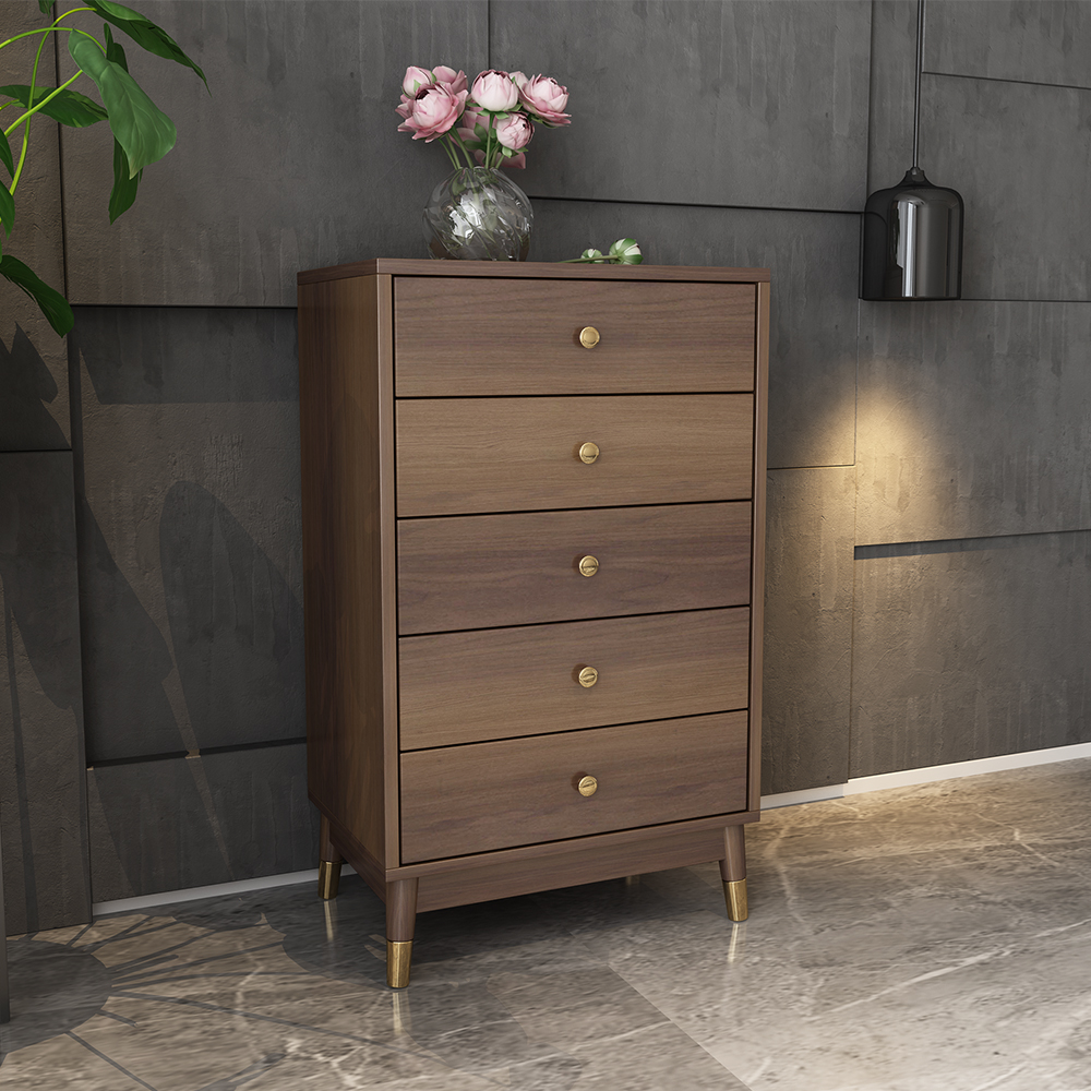 

Contemporary Chest Cabinet with 5 Drawers of Manufactured Wood in Walnut