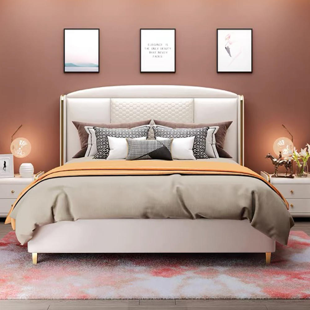 

Platform Storage Bed Faux Leather Upholstered with Wooden Slats Support