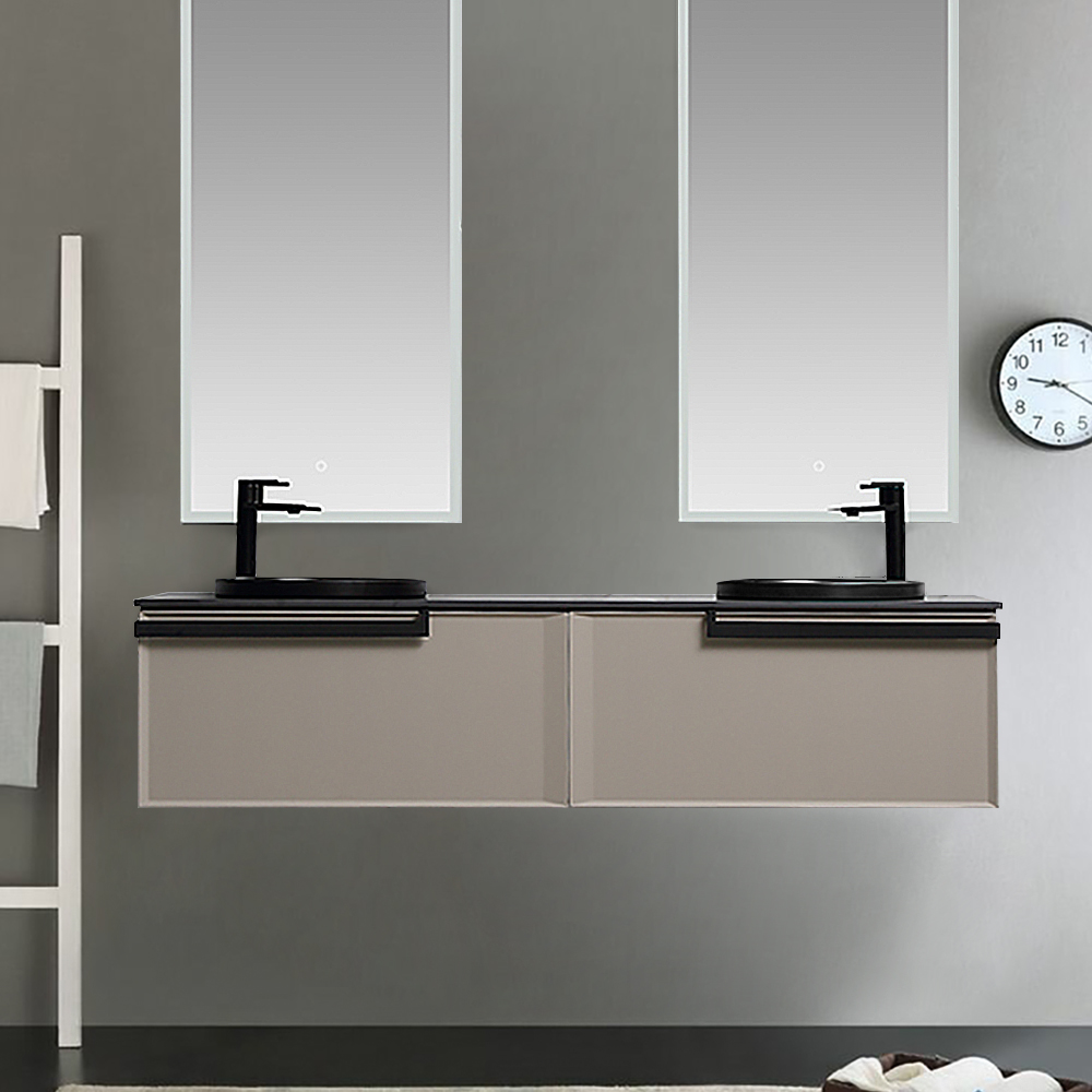 

63'' Floating Bathroom Vanity Double Sinks 2 Drawers in Beige