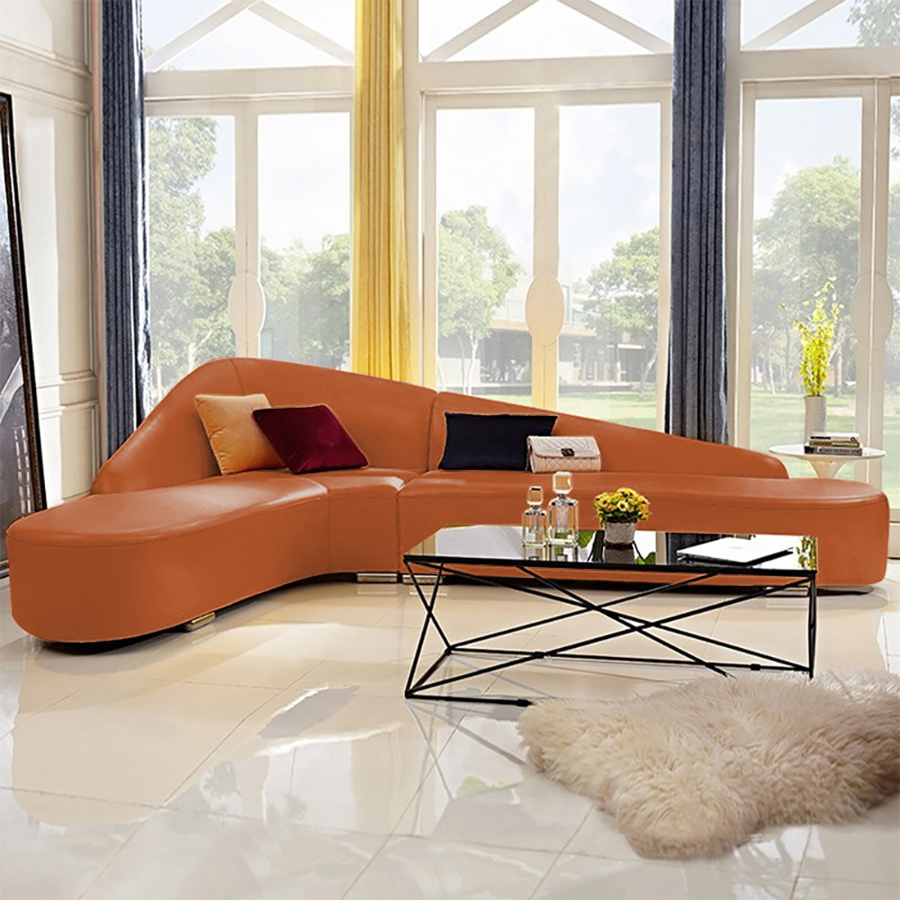 

Modern Faux Leather Sectional Sofa Upholstered L-Shaped Corner Sofa Caramel Sofa