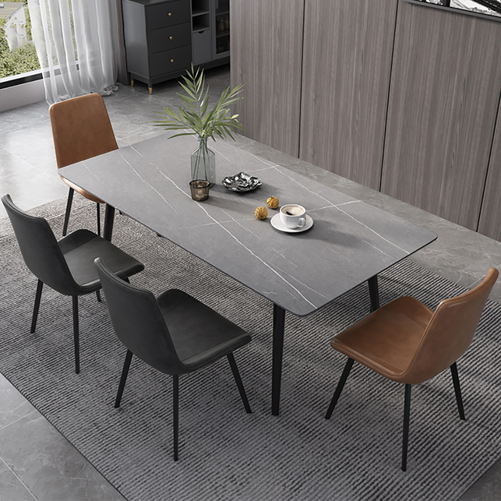 63" Minimalist Dining Set Of 5 With Rectangle Matte Stone Top In Gray