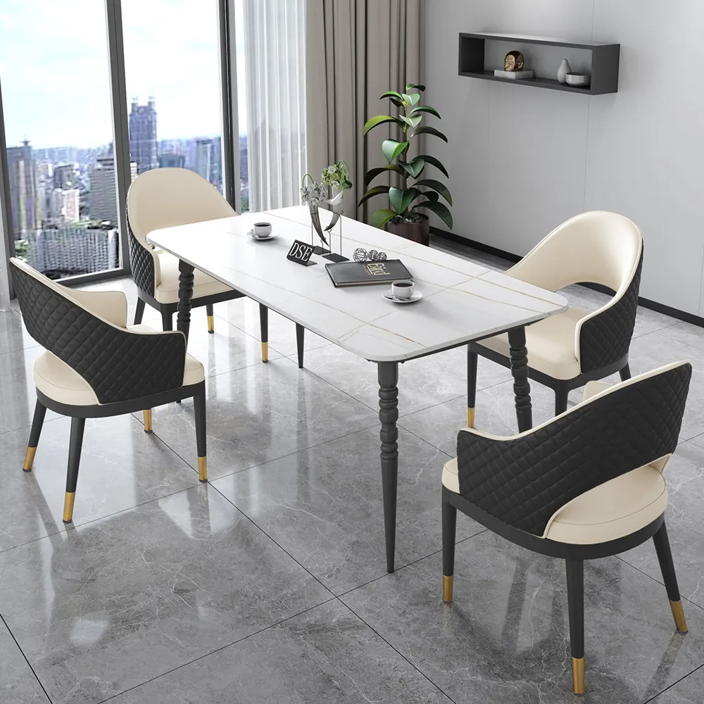 Modern Hollow Back Tufted Dining Chair Set of 2 in Beige PU Leather with Arms