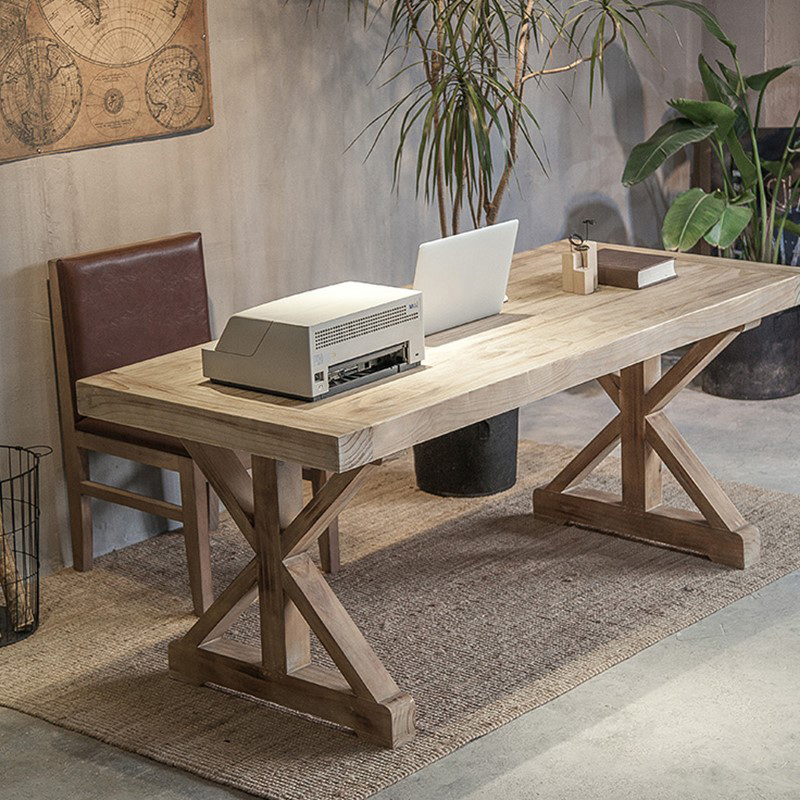 

47.2" Rustic Farmhouse Wooden Office Desk in Natural with Trestle