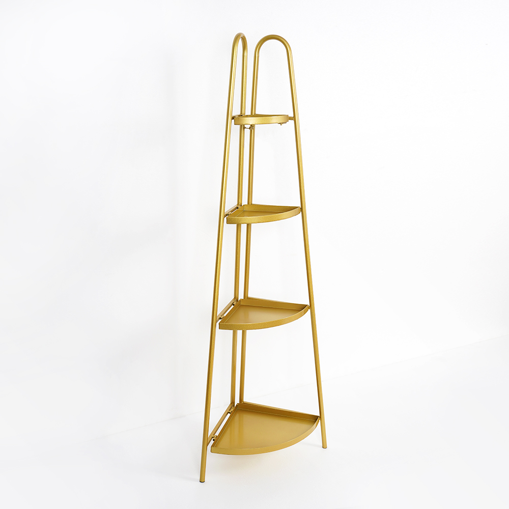 Modern Bathroom Floor Corner Storage Shelves in Gold