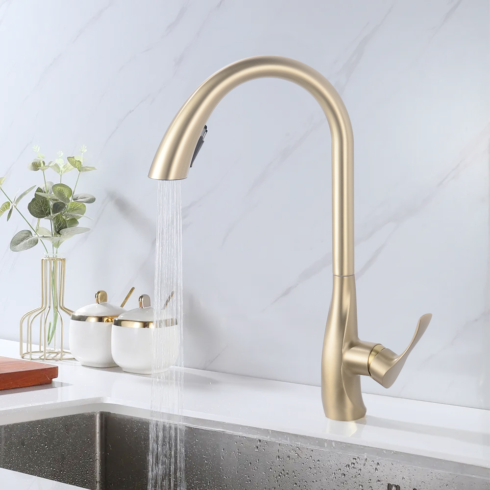 

Single Hole Pull-out Kitchen Faucet Solid Brass Peacock-shaped