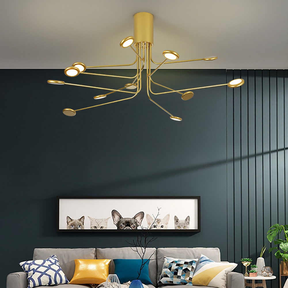

Postmodern Sputnik 12-Light LED Semi-Flush Mount Light in Gold