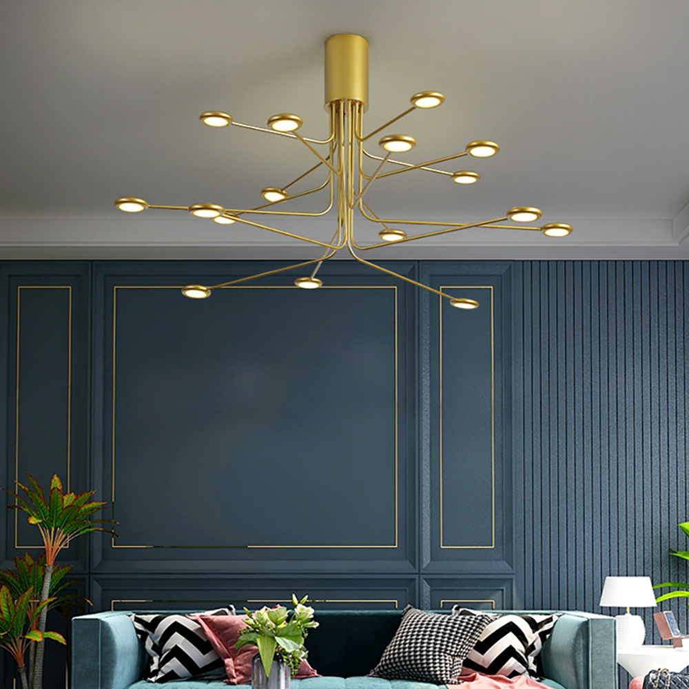

Postmodern Sputnik 16-Light LED Semi-Flush Mount Light in Gold