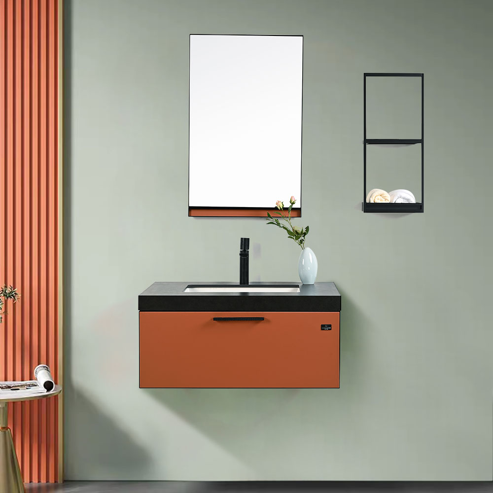 

32'' Floating Bathroom Vanity Top Single Integral Sink with One Drawer in Apricot