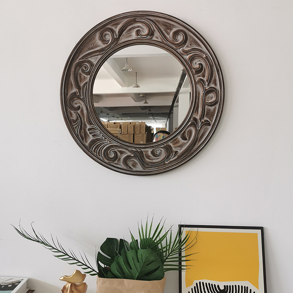 

Round Carved Flower Wall Mirror Vintage Hanging Art with MDF Frame