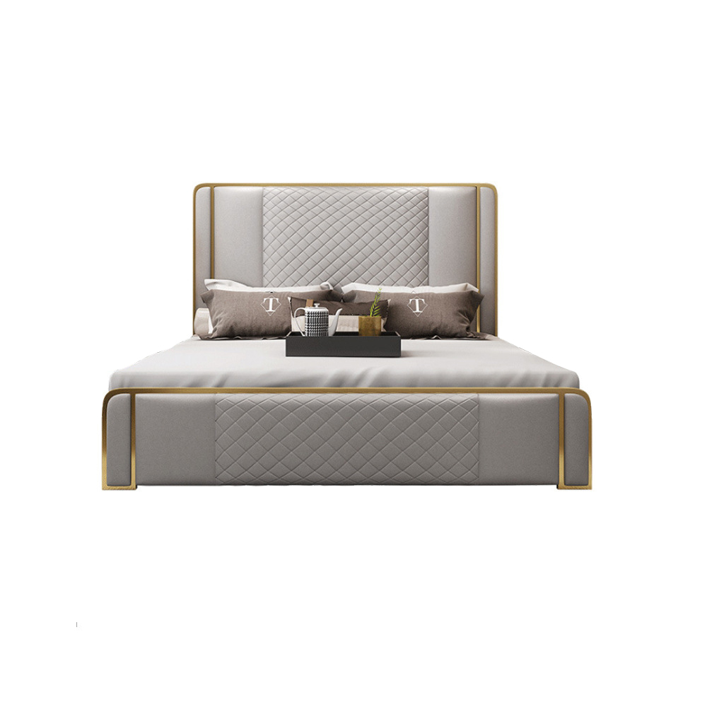 Cal King Platform Bed Gray Faux Leather Bed with Wood Slats SupportHomary