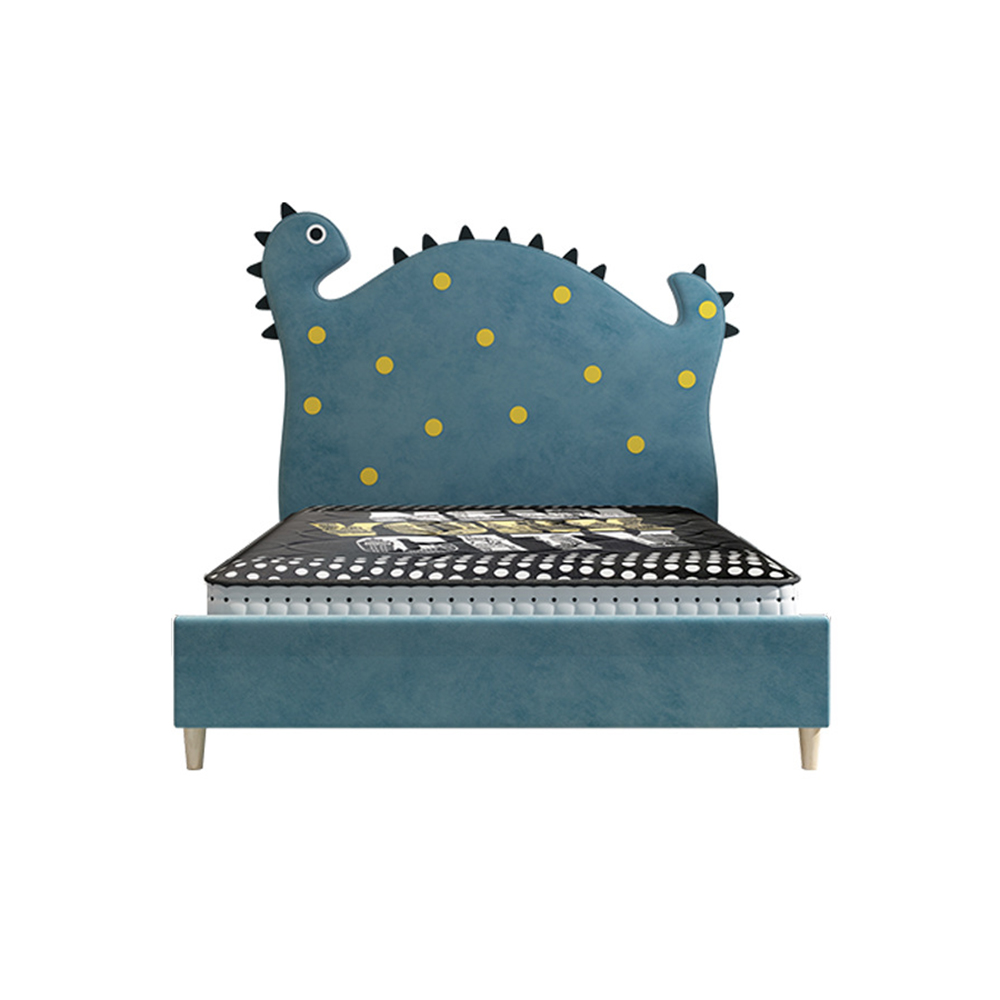 Queen Blue Low Profile Velvet Upholstered Bed with Creative Headboard