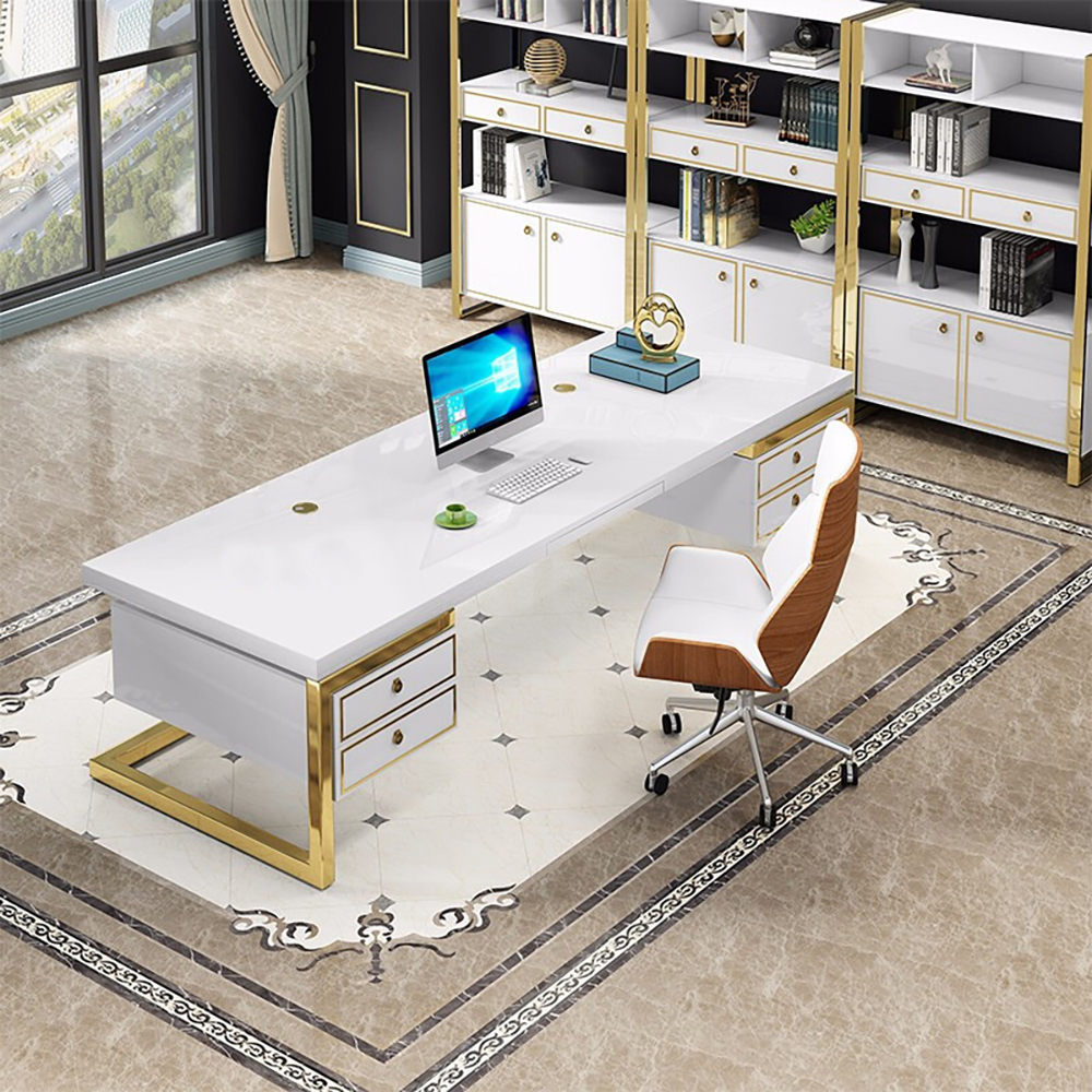 

Modern Rectangular Executive Office Desk with 4 Drawers in White