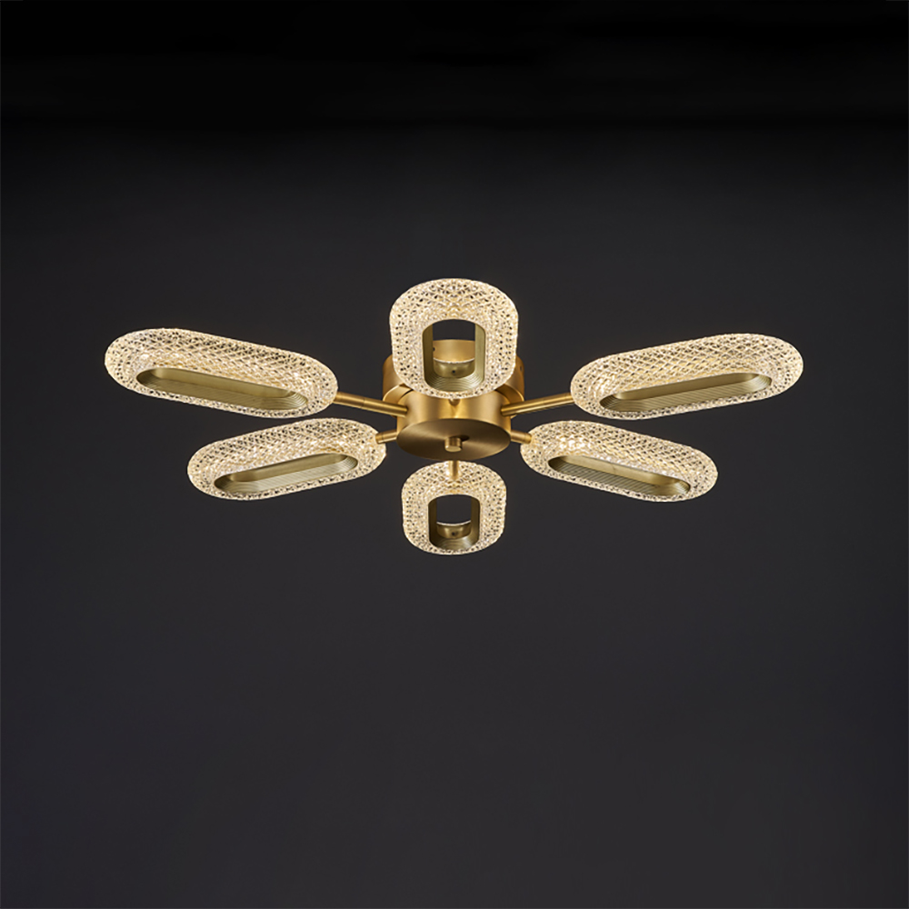 Brass Semi Flush Mount Light 6-Light LED Ceiling Light Ring Light Fixture in Gold