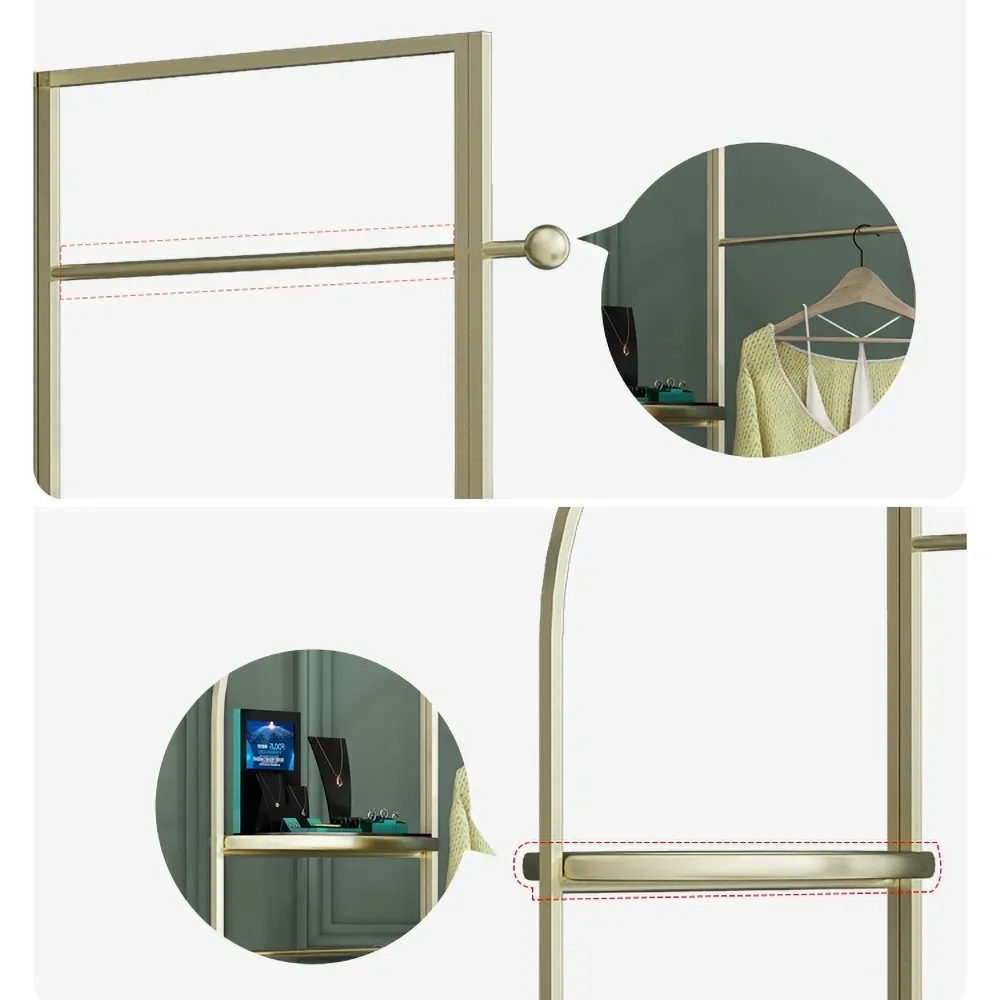 Modern Gold Freestanding Clothes Rack with 2 Shelf and Hanging RodHomary