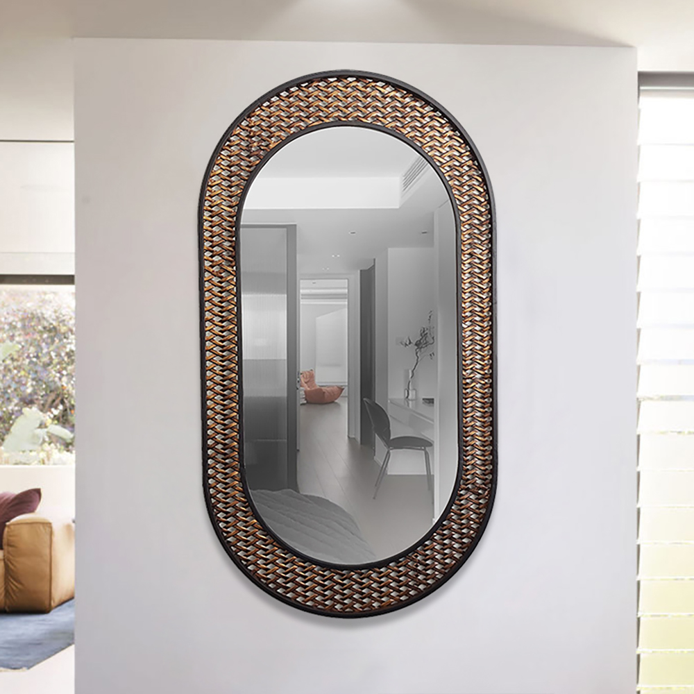 Oval Metal Wall Mirror Hollow-out Vintage Home Wall Accent