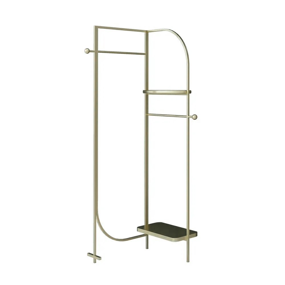 Gold Clothing Hanging Rack with Shelves Metal Double Rod Garment Rack