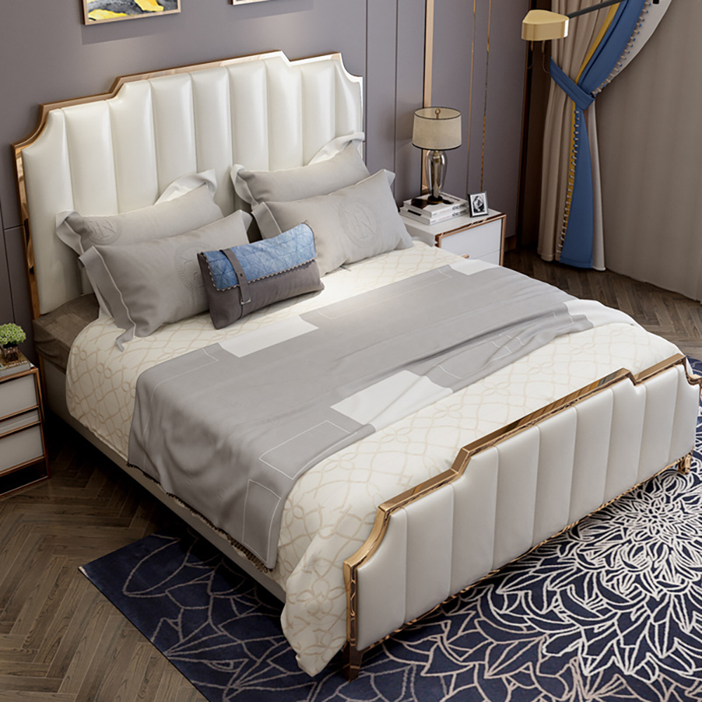

Modern Storage Bed Faux Leather Upholstered with Pine Wood Bed Frame