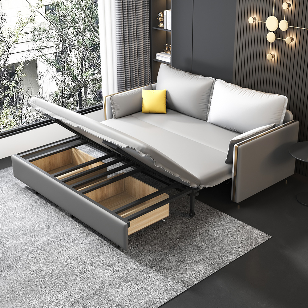 2000mm Modern Full Sleeper Sofa Bed Leath-aire Upholstery with Storage 3 Function